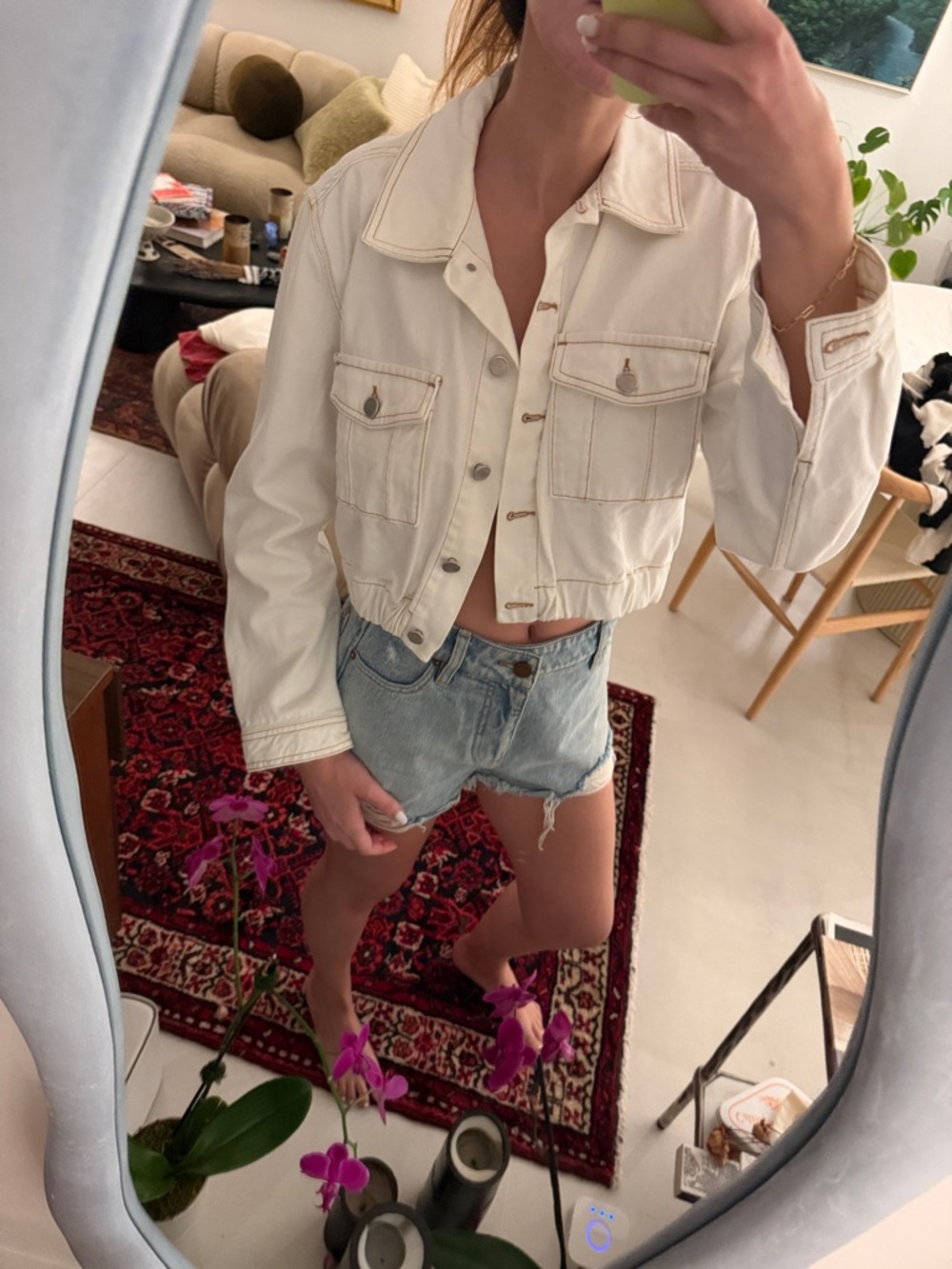 Women's Cropped White Denim Jacket